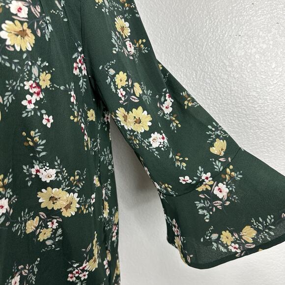 Suzanne Betro Weekend Top Women 1X Green Floral Cottagecore Peasant Boho Flowy - Picture 5 of 12